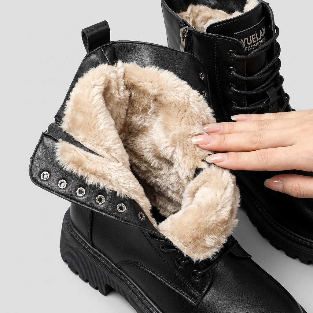 Vera | Timeless Black Leather Boots with Fur Lining
