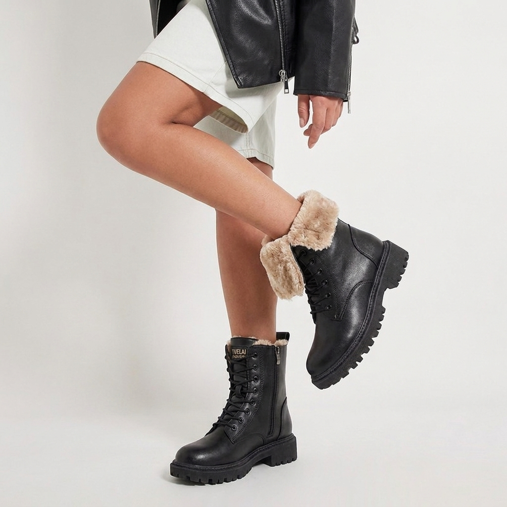 Vera | Timeless Black Leather Boots with Fur Lining