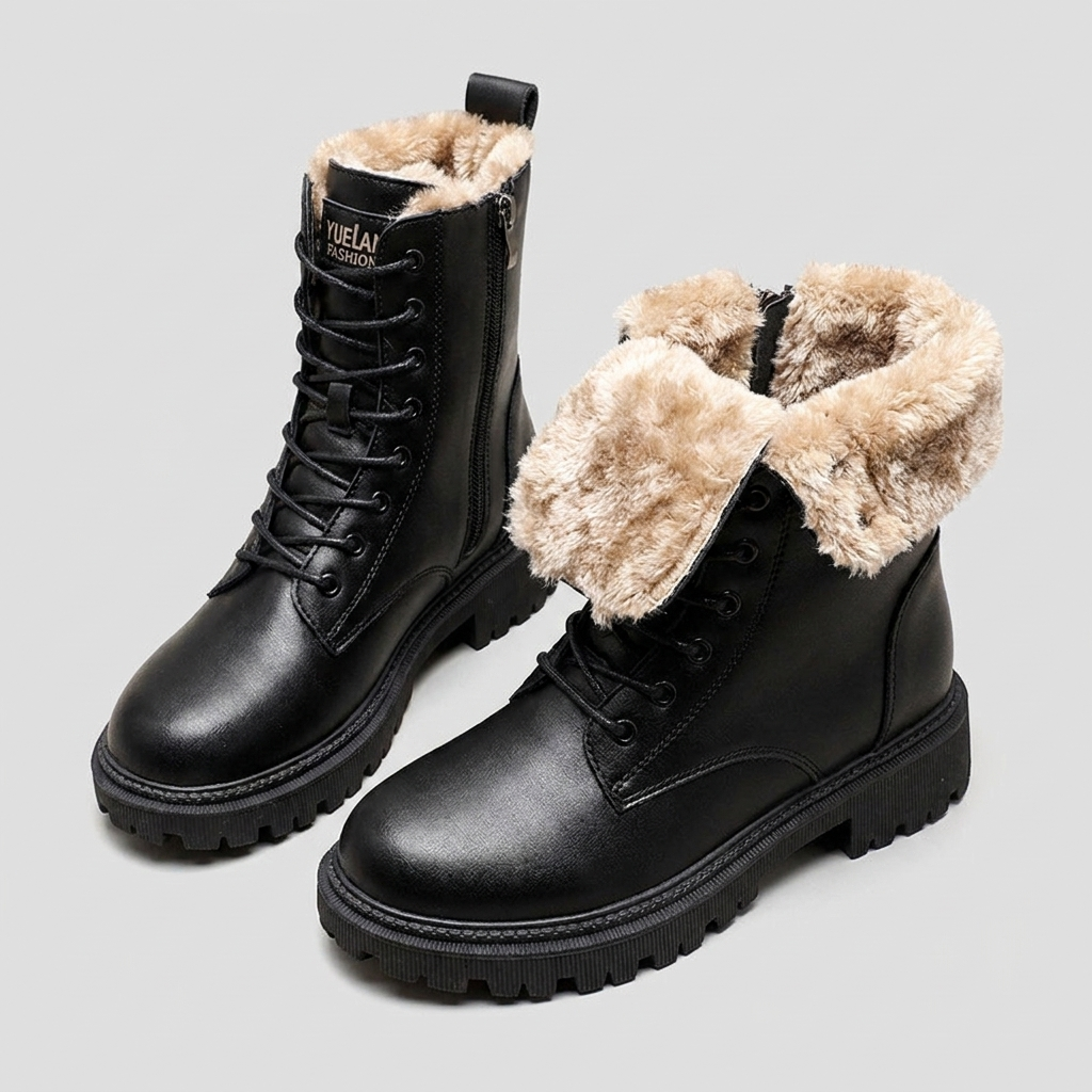 Vera | Timeless Black Leather Boots with Fur Lining