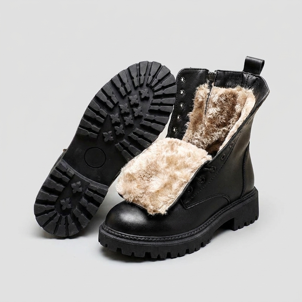 Vera | Timeless Black Leather Boots with Fur Lining