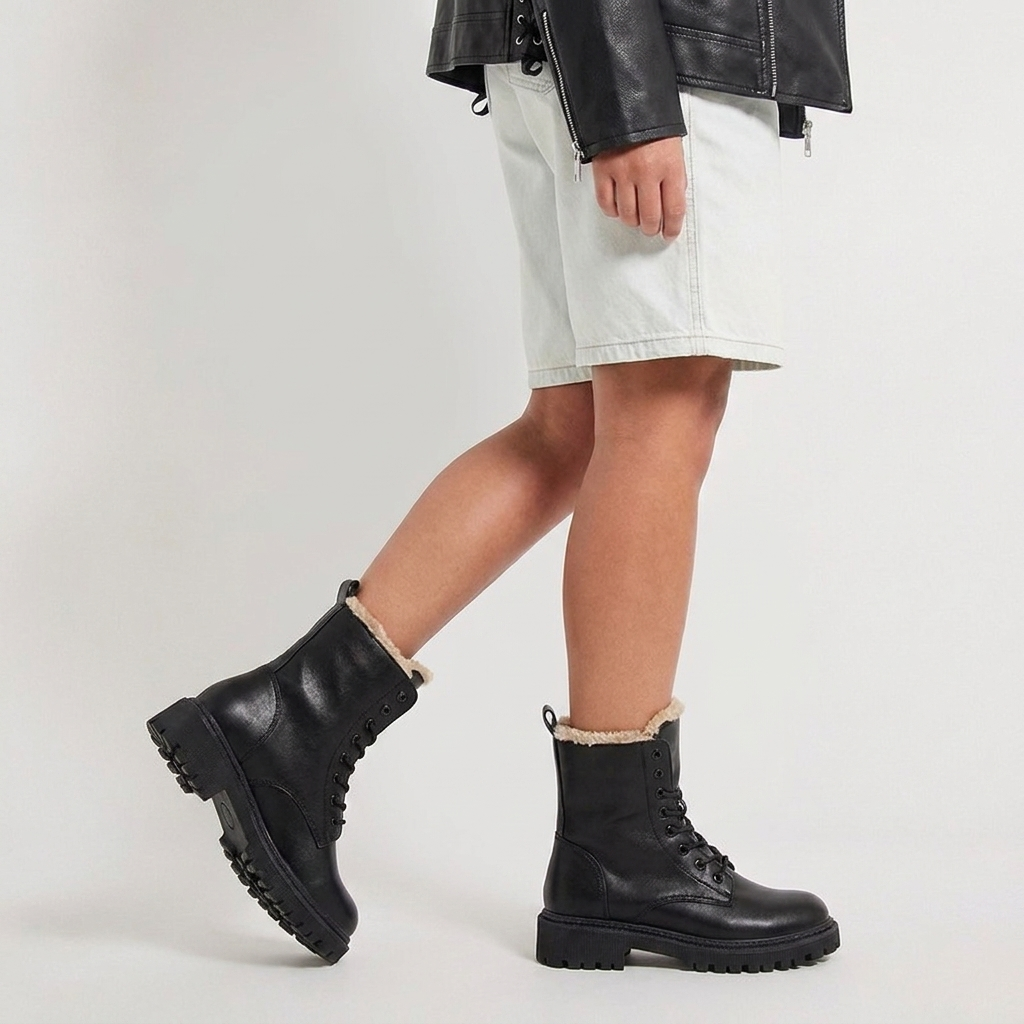 Vera | Timeless Black Leather Boots with Fur Lining